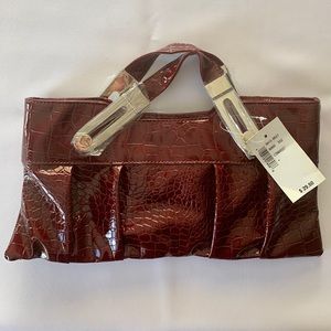 Dark Red Crocodile Look Clutch